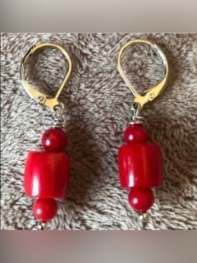Red Coral Leverback Earrings